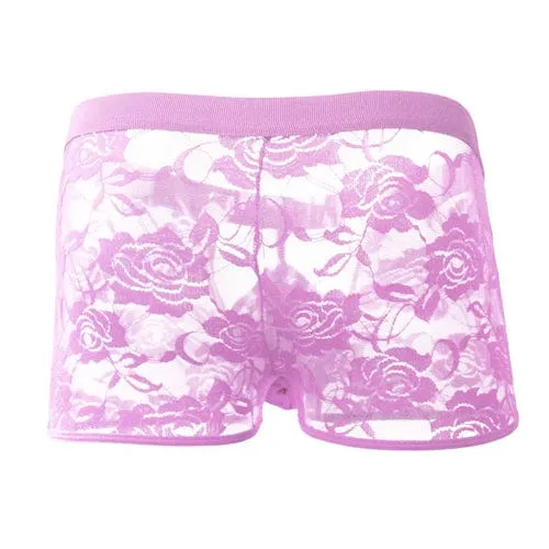 0373M  Pink Lace Sissy Boxer Briefs with Chastity Pouch