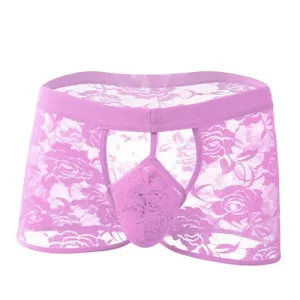 0373M  Pink Lace Sissy Boxer Briefs with Chastity Pouch