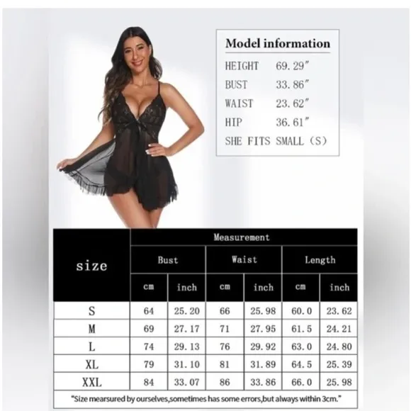 0399 Black lace lingerie set - babydoll top and short shorts