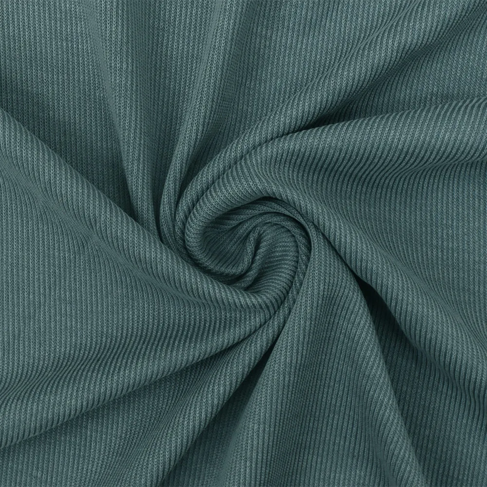 1 7/8 YD PC-Teal Solid Stretch Spandex Poly Rayon Rib Knit Fabric