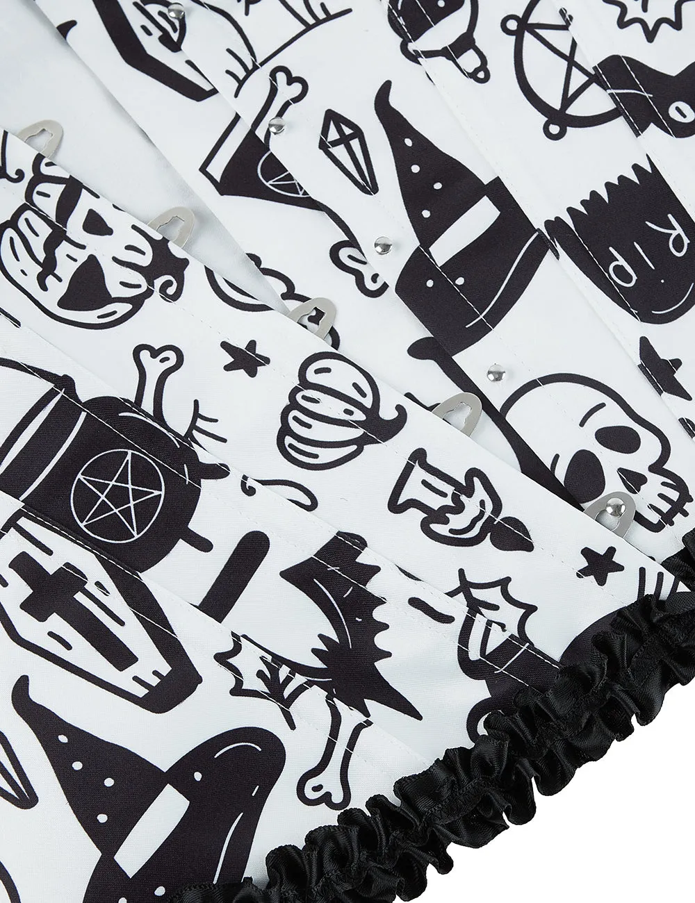 12 Pieces Plastic Bones White Sexy Cartoon Print Bow Lace Up Halloween Corset