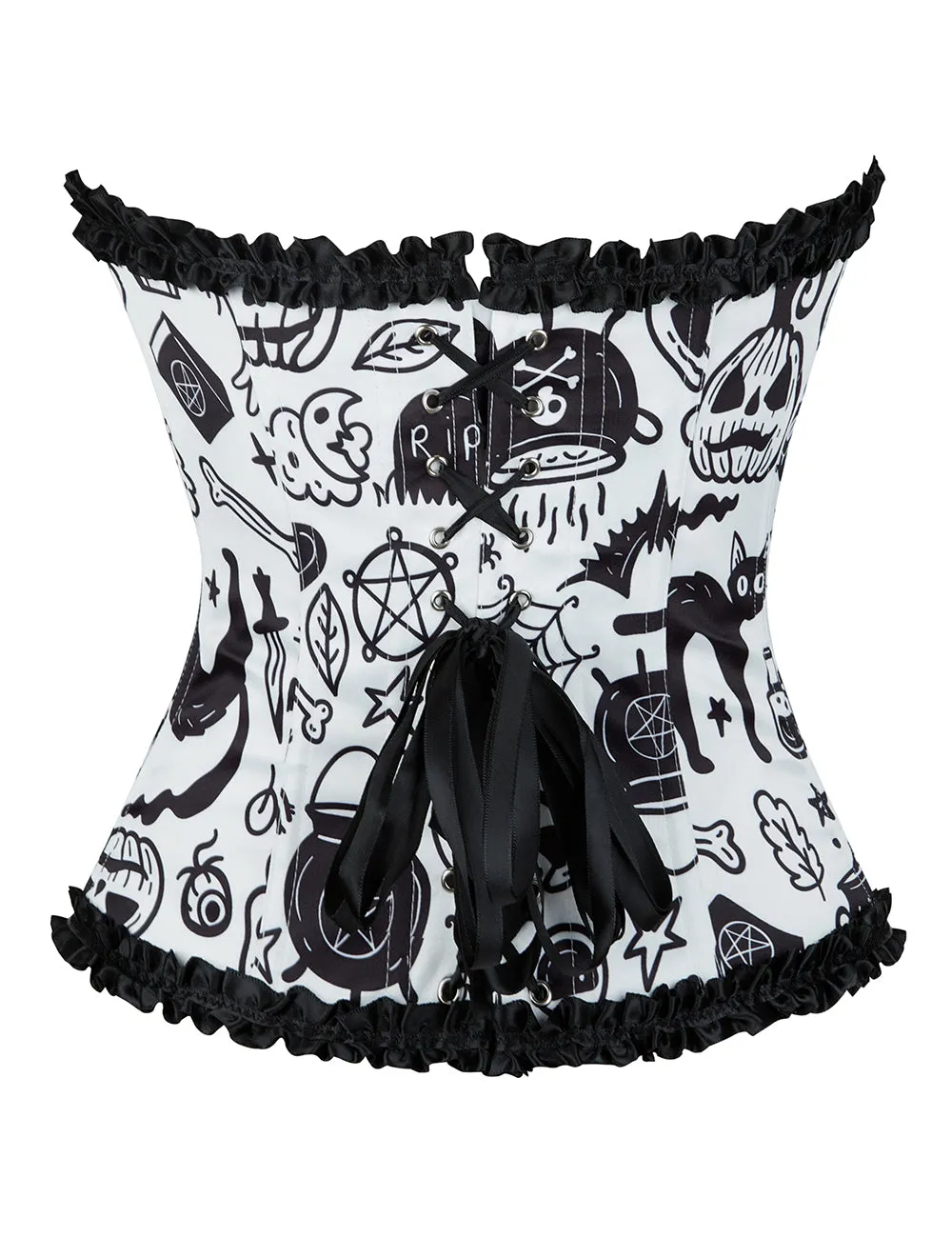 12 Pieces Plastic Bones White Sexy Cartoon Print Bow Lace Up Halloween Corset
