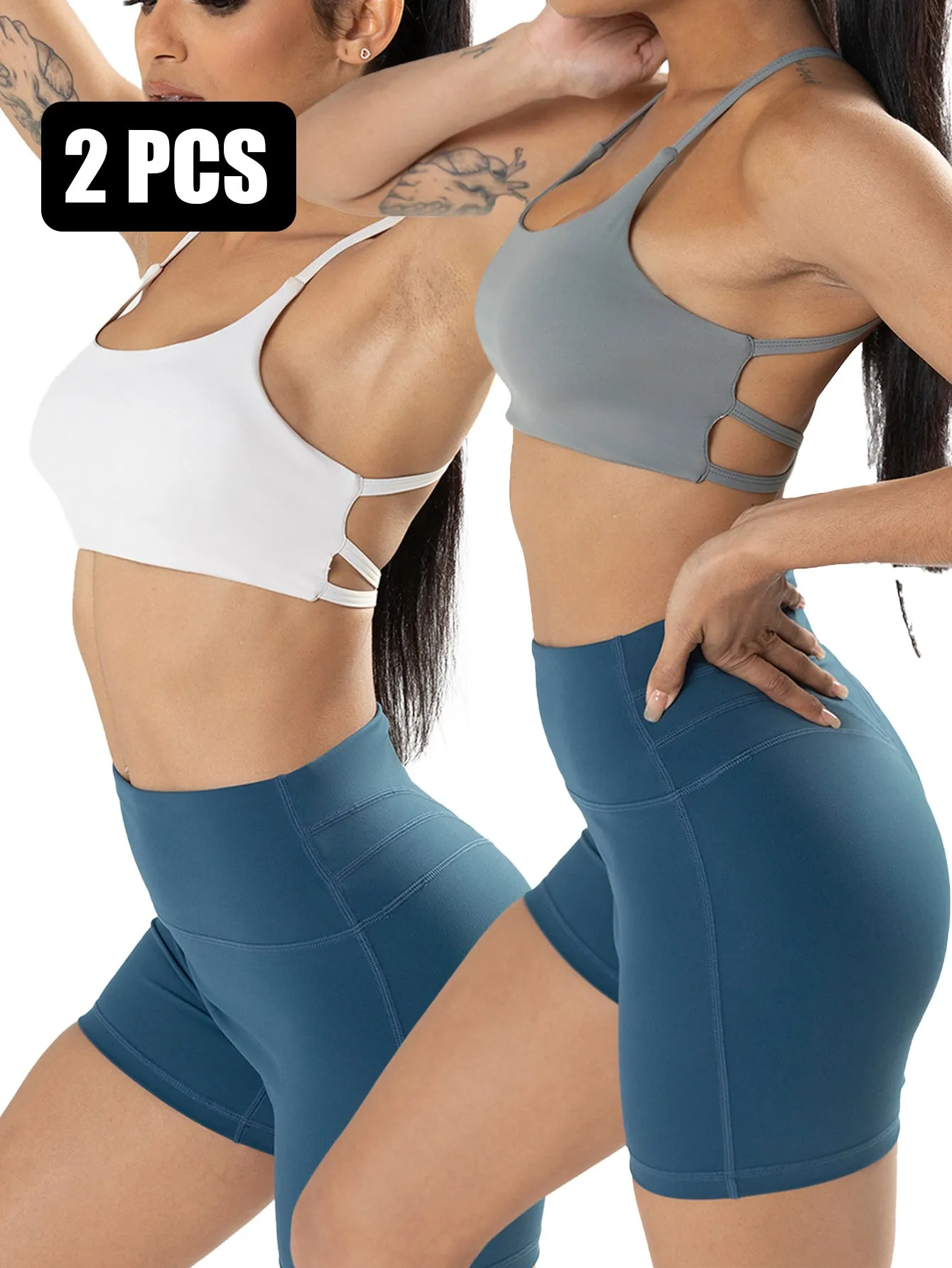2-Pack Strappy Sports Bras for Women - Criss Cross Chic Comfort, Cute & Comfy Wireless Yoga Bras