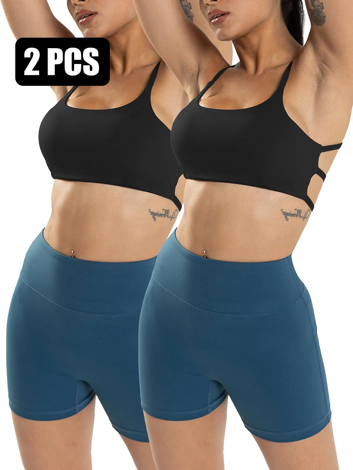 2-Pack Strappy Sports Bras for Women - Criss Cross Chic Comfort, Cute & Comfy Wireless Yoga Bras