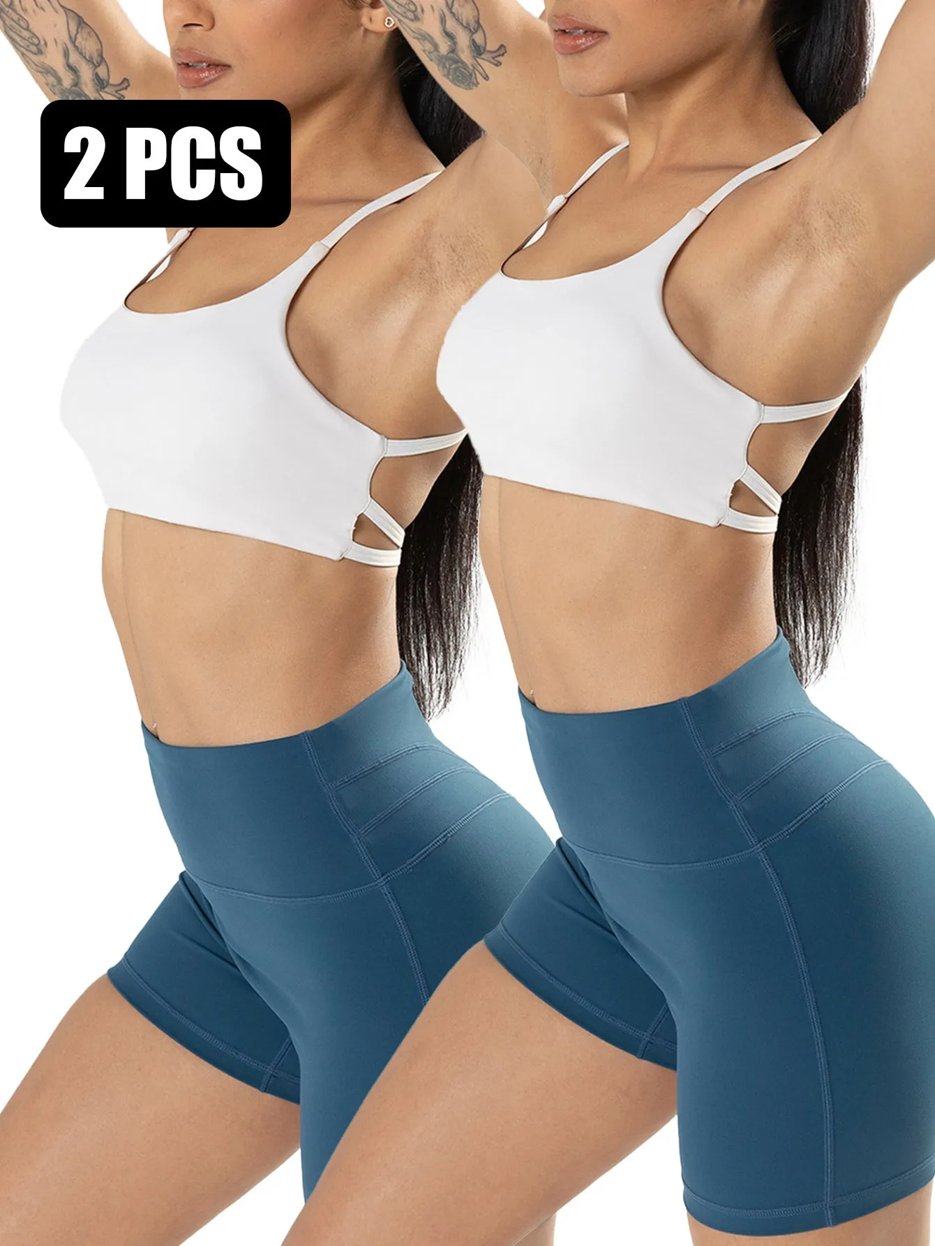 2-Pack Strappy Sports Bras for Women - Criss Cross Chic Comfort, Cute & Comfy Wireless Yoga Bras