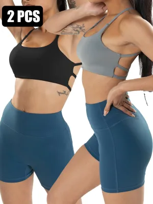 2-Pack Strappy Sports Bras for Women - Criss Cross Chic Comfort, Cute & Comfy Wireless Yoga Bras