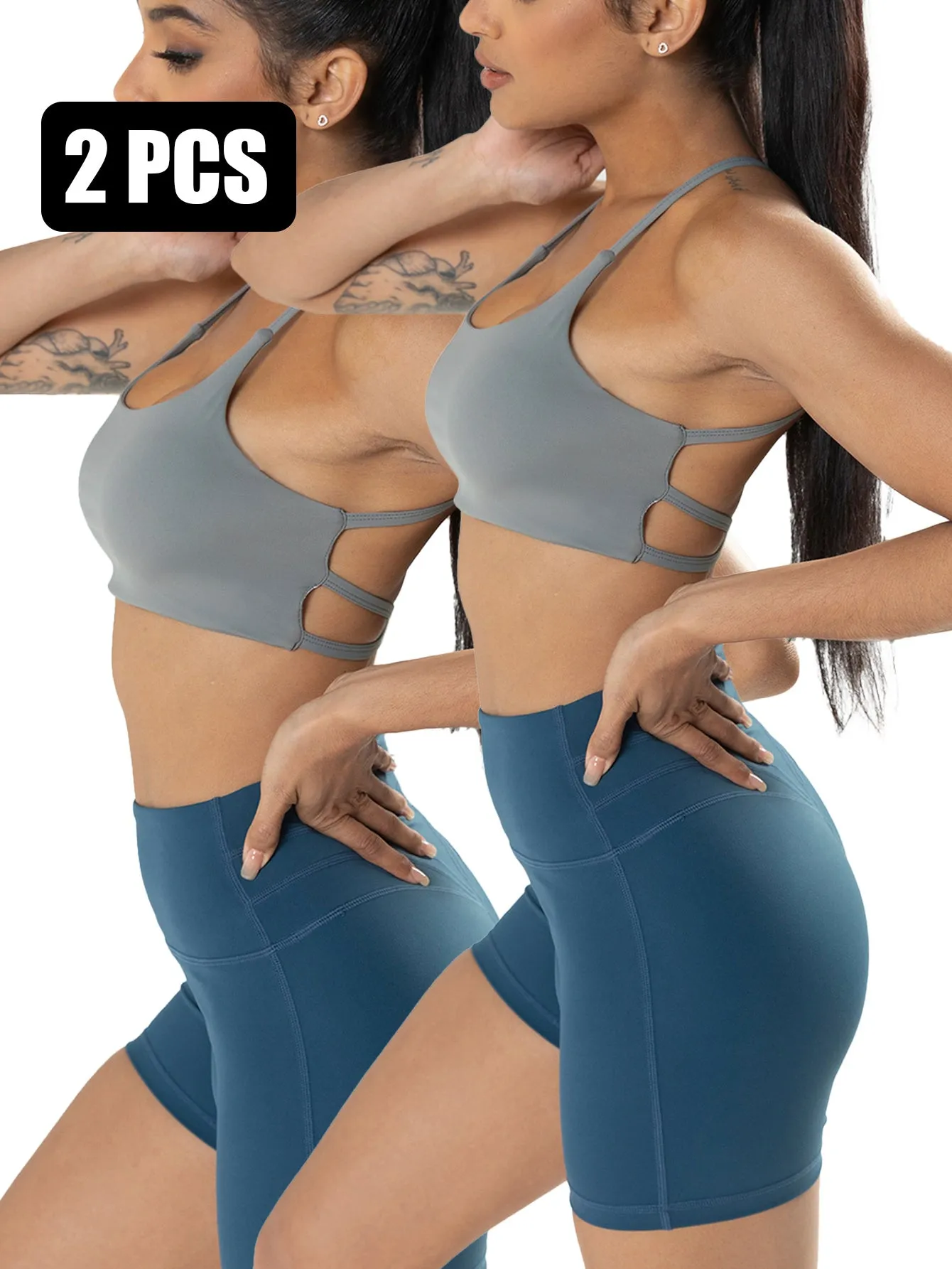 2-Pack Strappy Sports Bras for Women - Criss Cross Chic Comfort, Cute & Comfy Wireless Yoga Bras