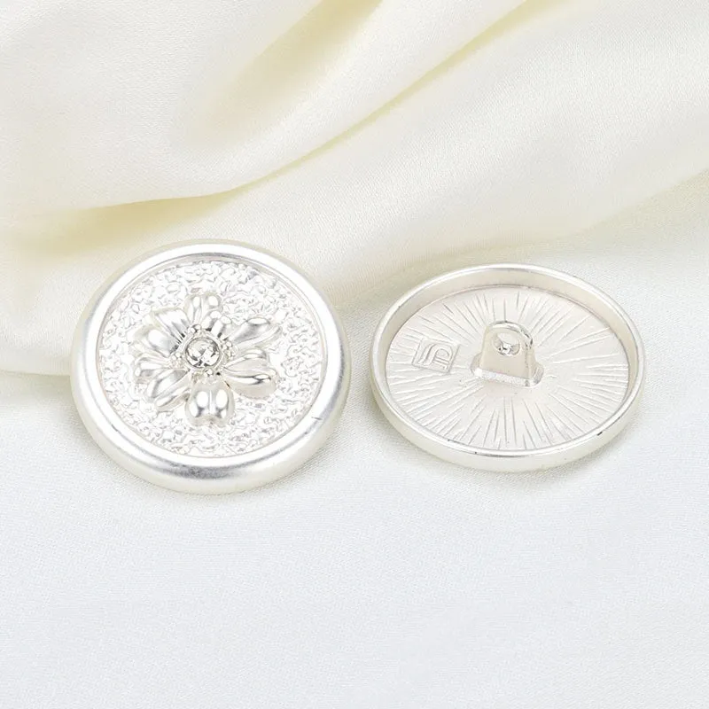 23mm Silver Chrysanthemum Rhinestone Metal Buttons for Fashion Outerwear 8pcs