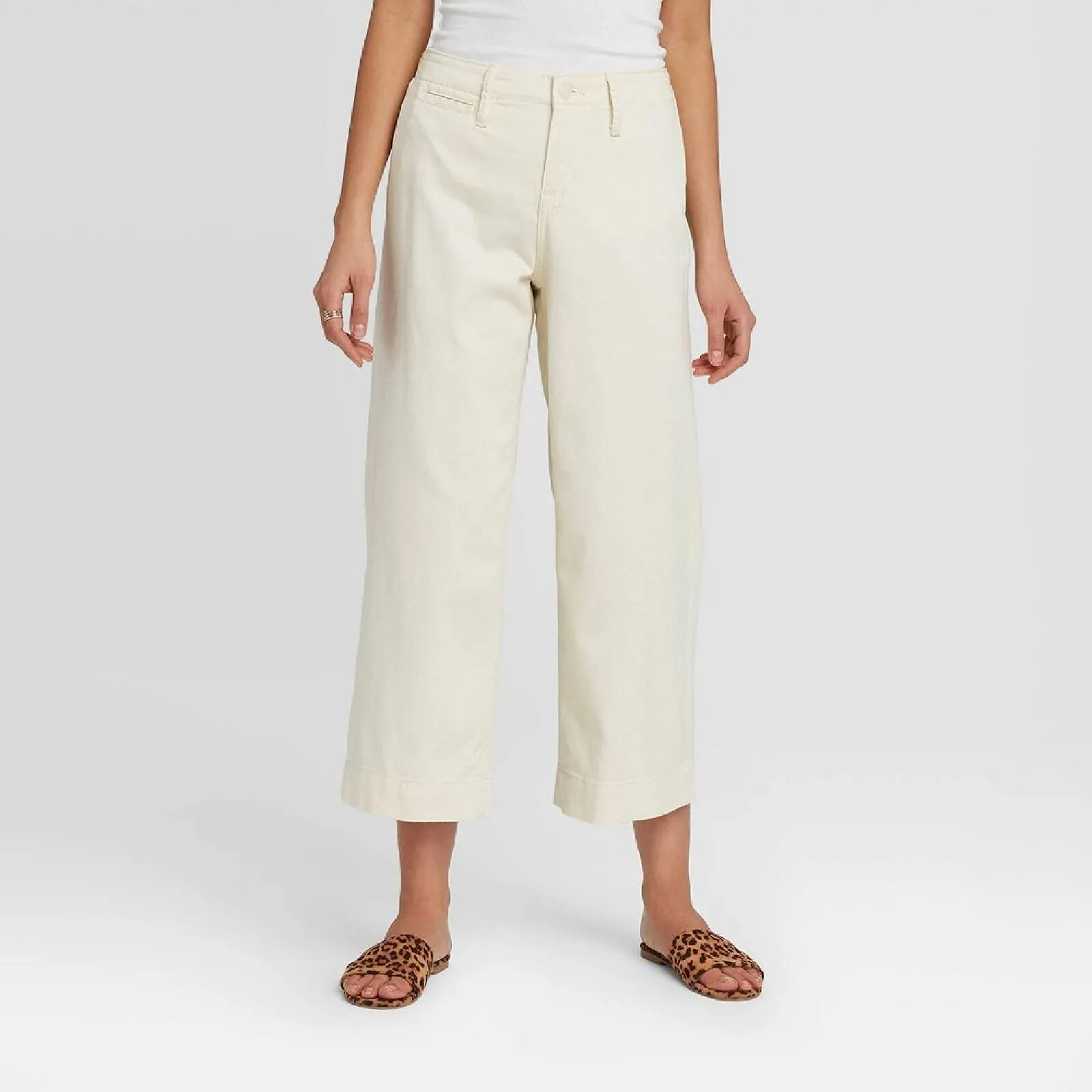 A New Day Women's High-Rise Wide Leg Cropped Pants 77594696 Cream Off White 18