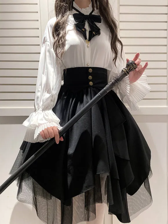 Academic Lolita Blouses Ruffles Long Sleeves Lolita Top Blouse White Lolita Shirt