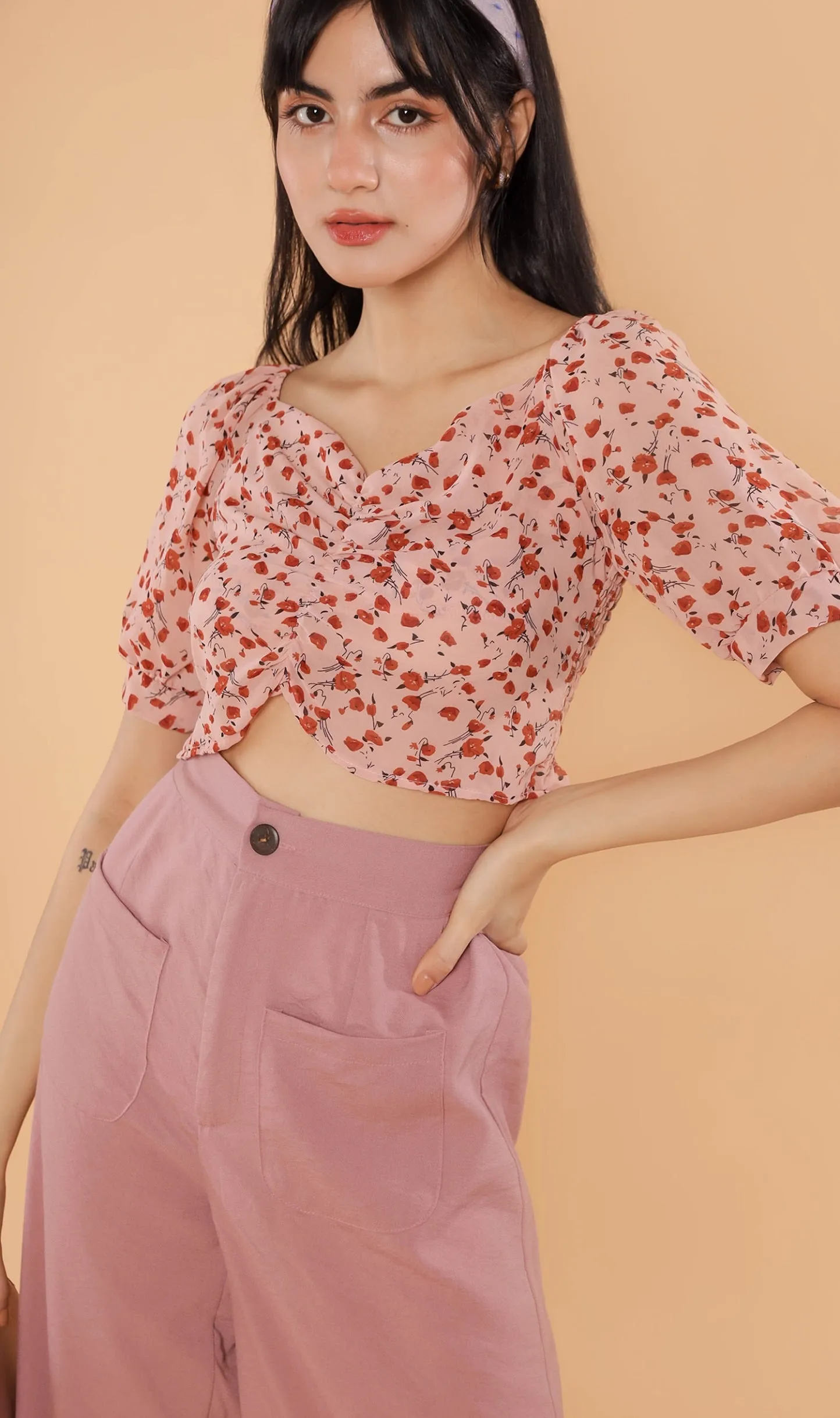 ACIEL Ruched Crop Top (Blush)
