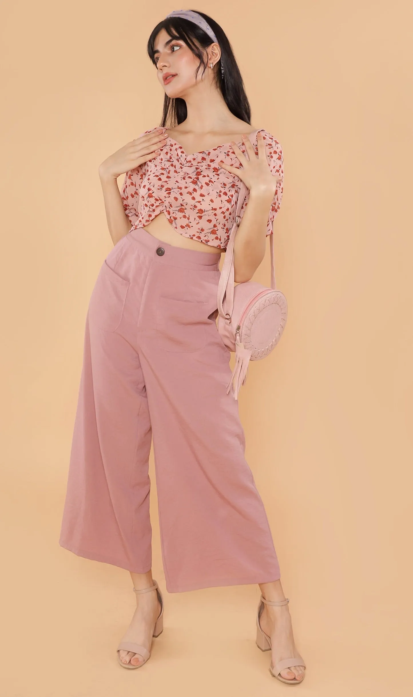 ACIEL Ruched Crop Top (Blush)