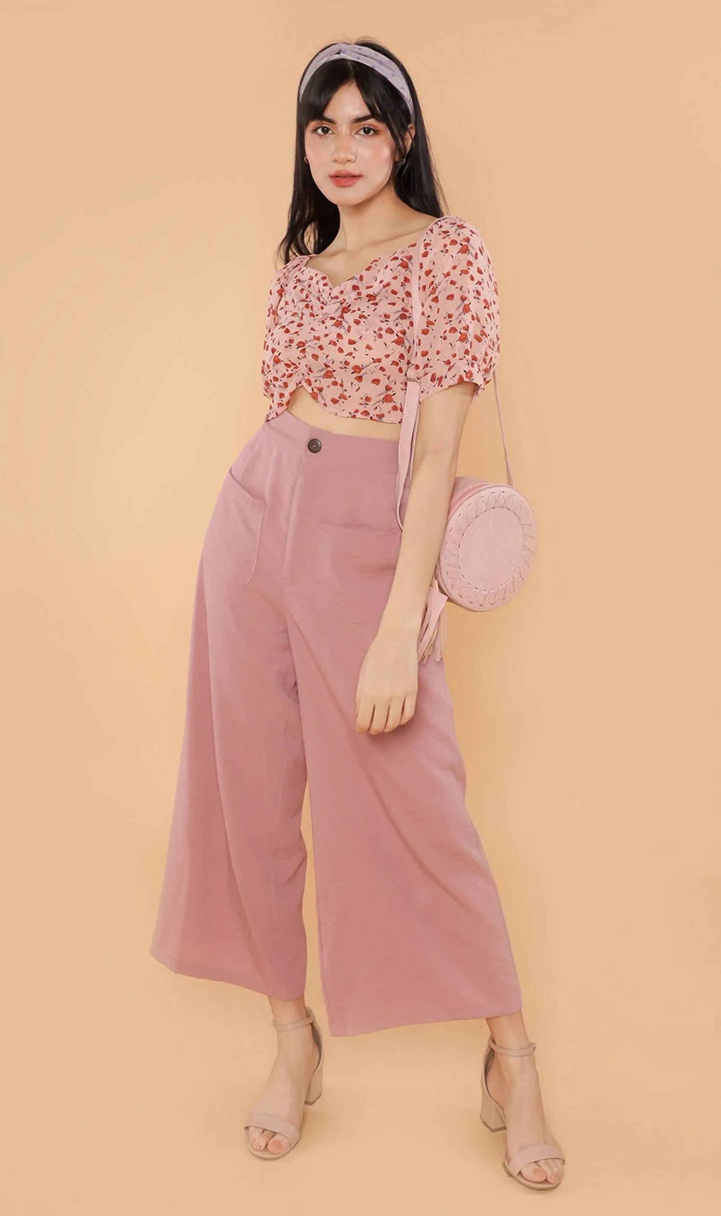 ACIEL Ruched Crop Top (Blush)