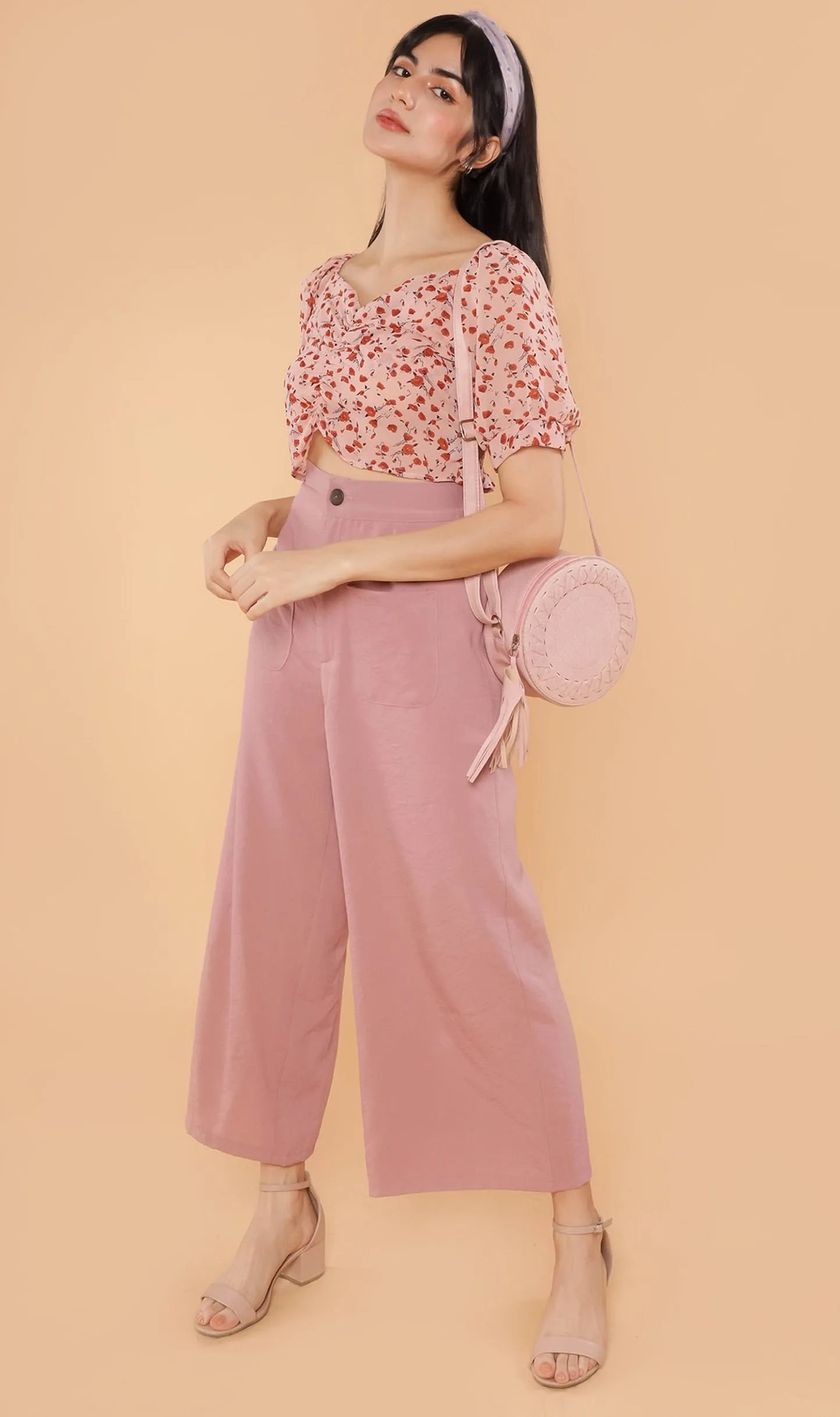 ACIEL Ruched Crop Top (Blush)