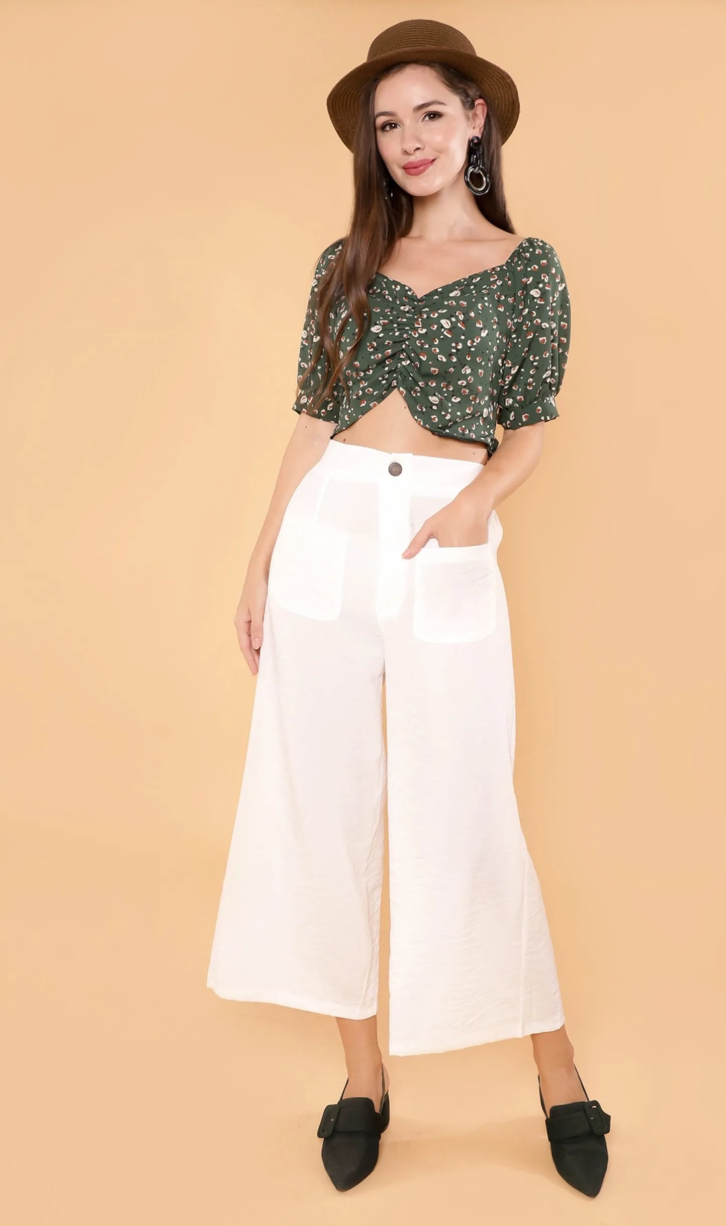 ACIEL Ruched Crop Top (Green)