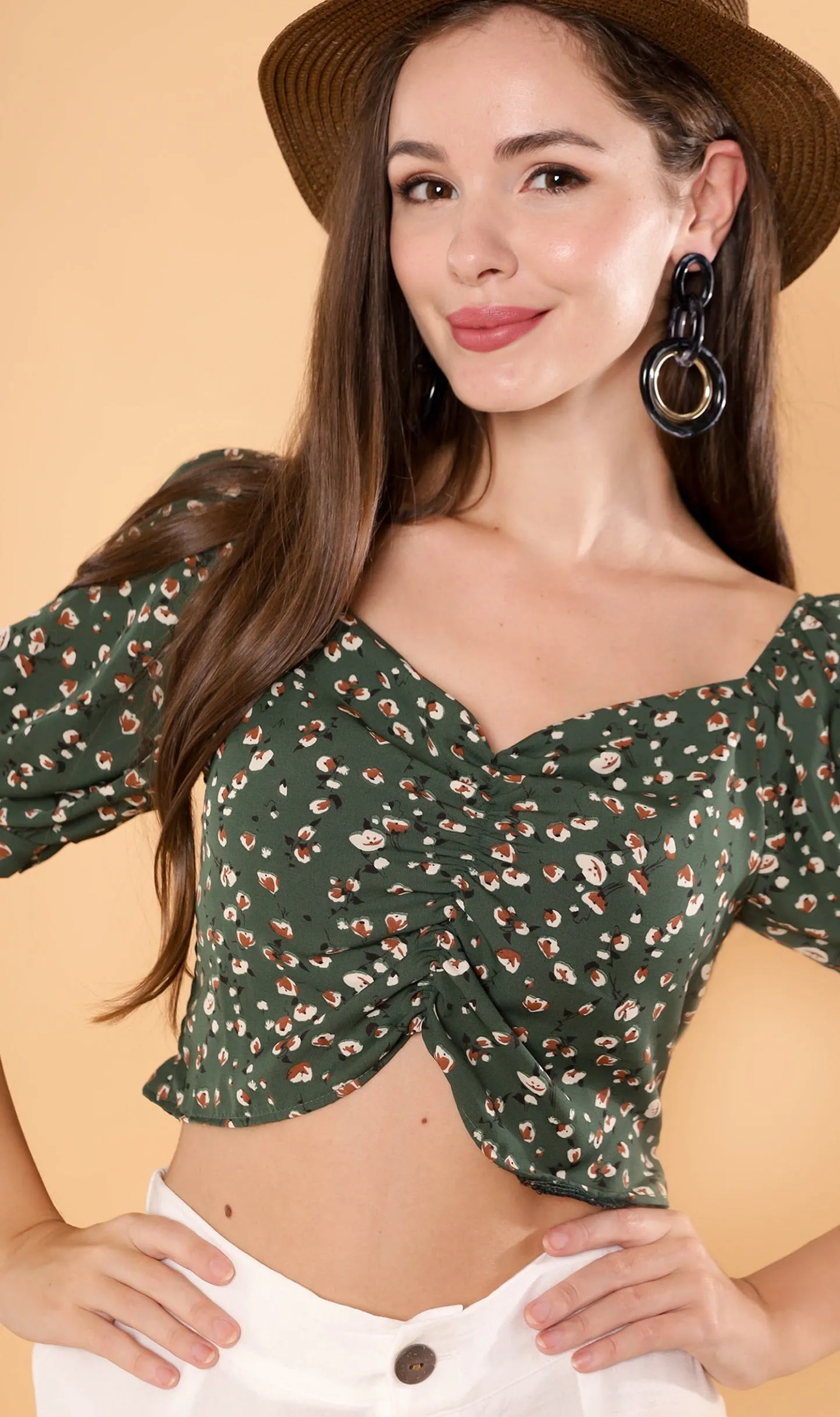 ACIEL Ruched Crop Top (Green)