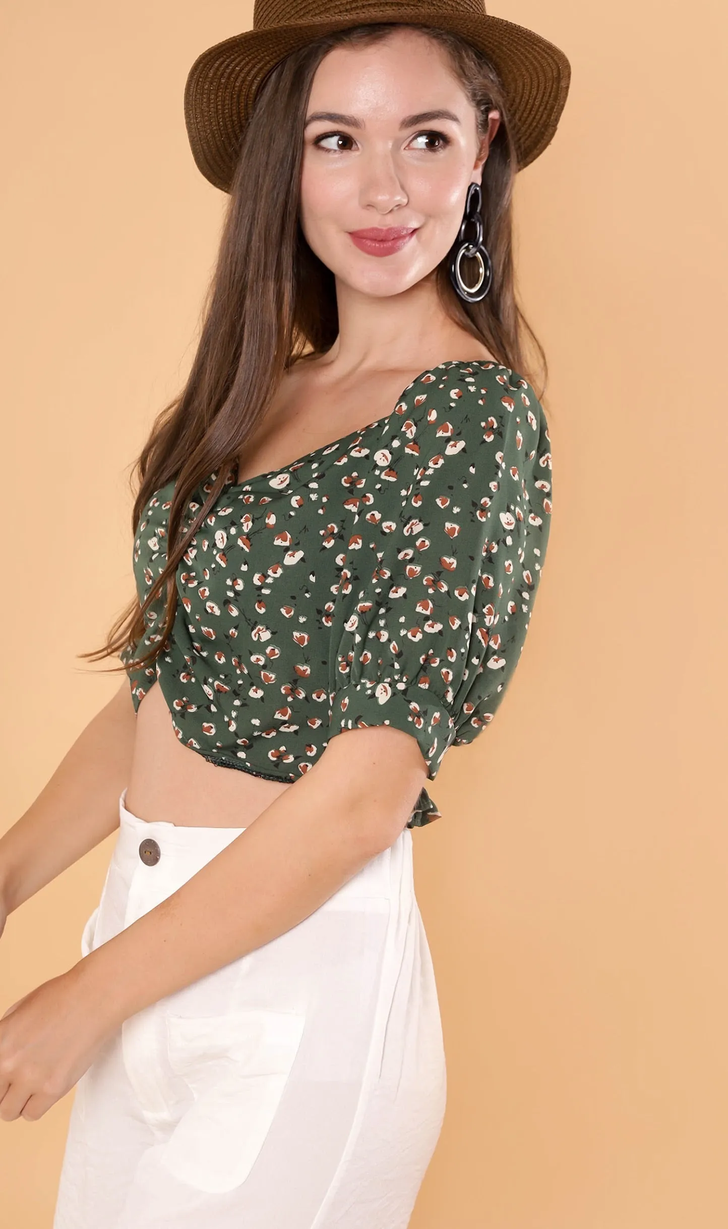 ACIEL Ruched Crop Top (Green)