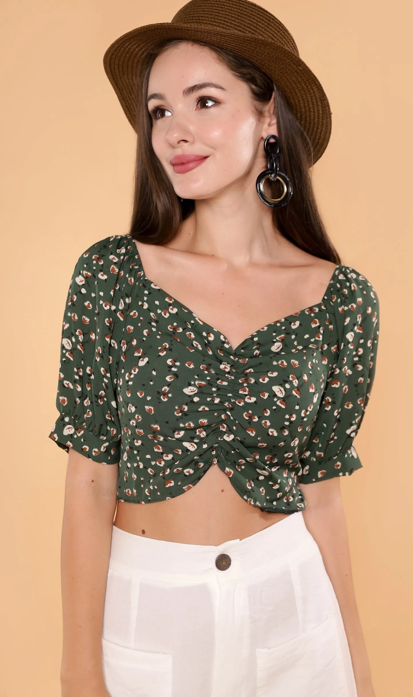ACIEL Ruched Crop Top (Green)