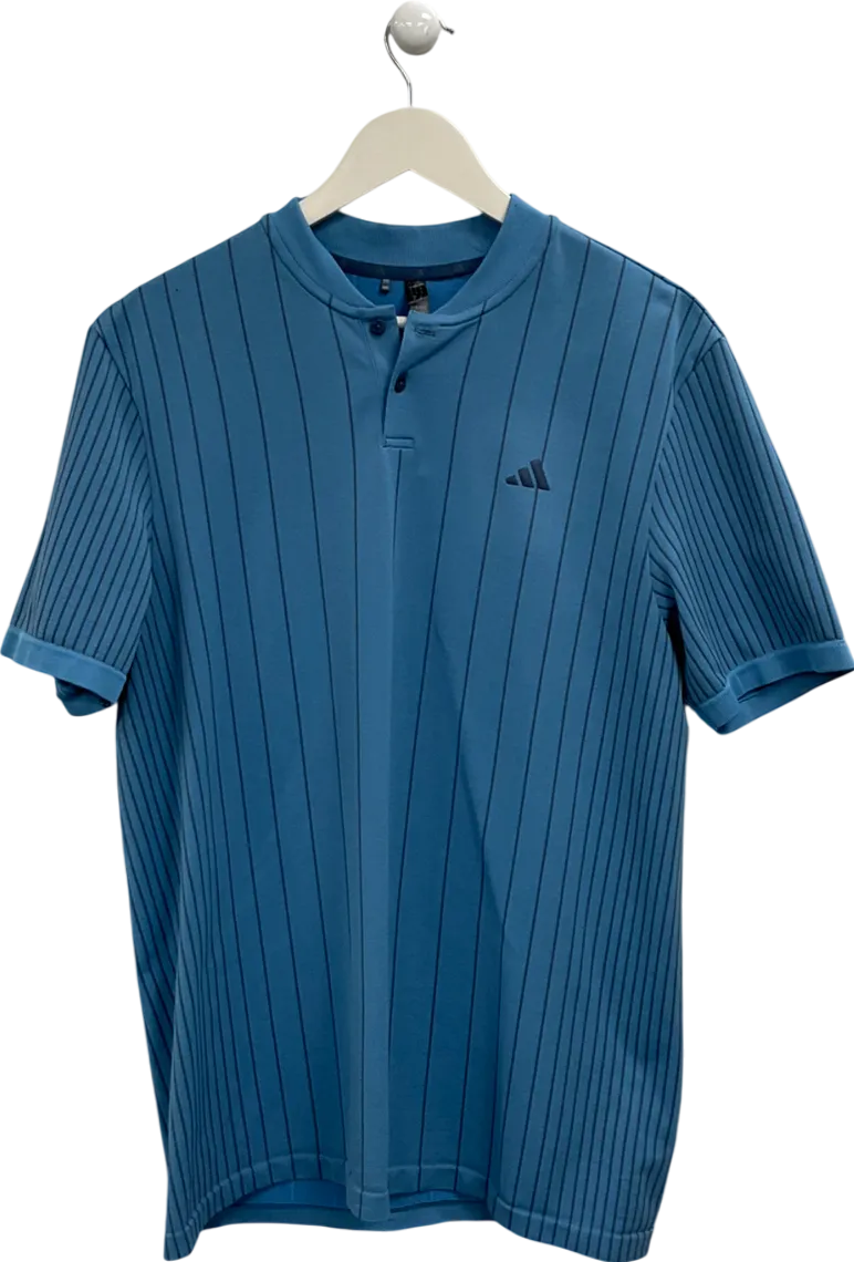 adidas Blue Collarless Striped Polo Shirtb UK M