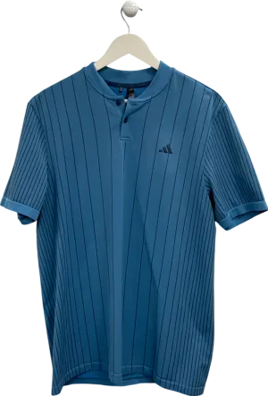 adidas Blue Collarless Striped Polo Shirtb UK M