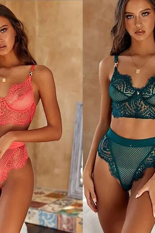 Adjustable Belt Quality Mesh Transparent Two Pieces Lace Set