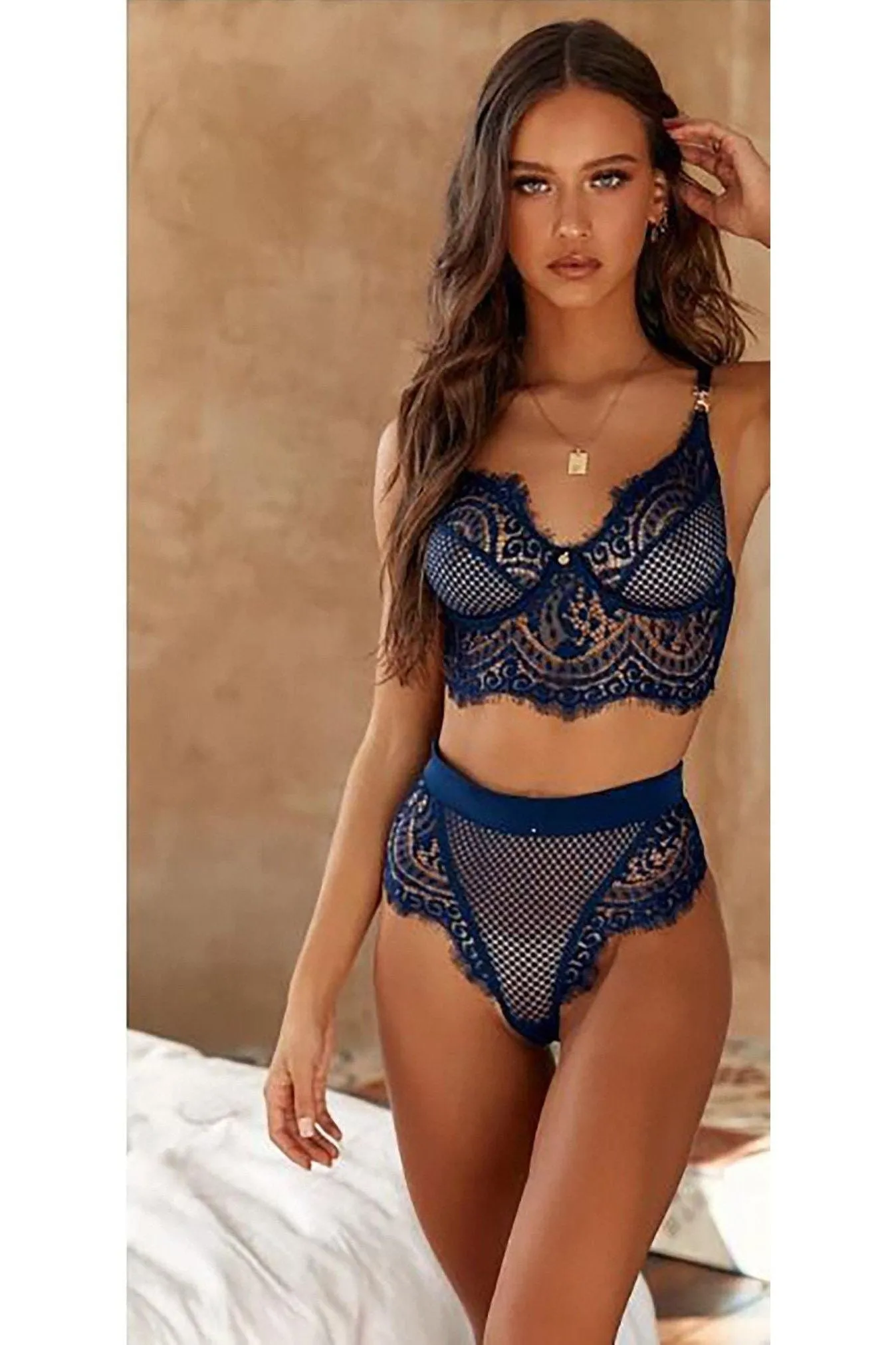 Adjustable Belt Quality Mesh Transparent Two Pieces Lace Set