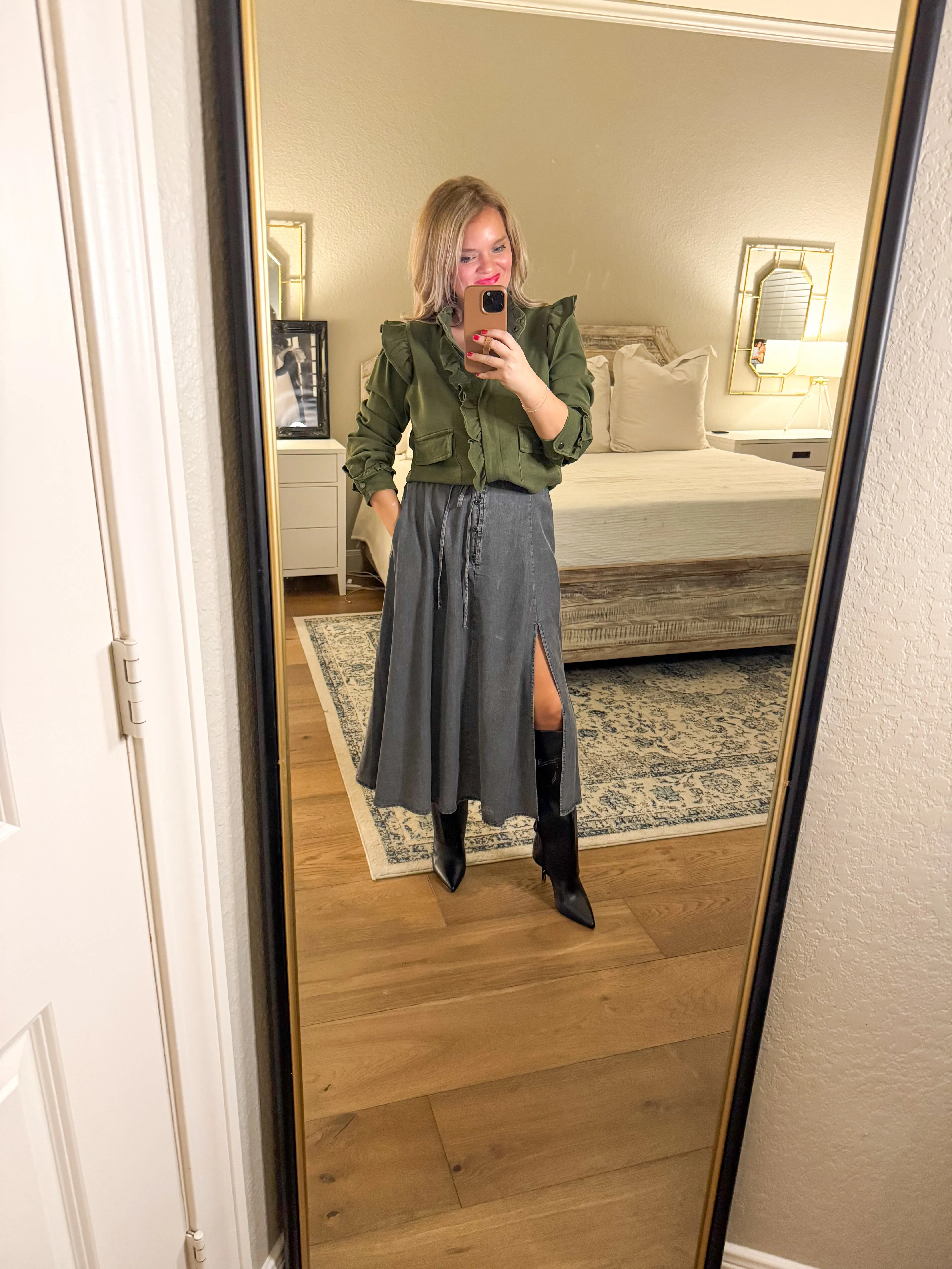 Angie Olive Ruffle Jacket