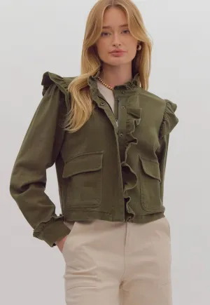 Angie Olive Ruffle Jacket
