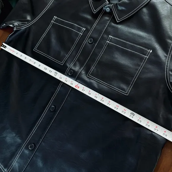 ASOS Curve Black Faux Leather Jacket with White Contrast Stitching in Boxy Fit