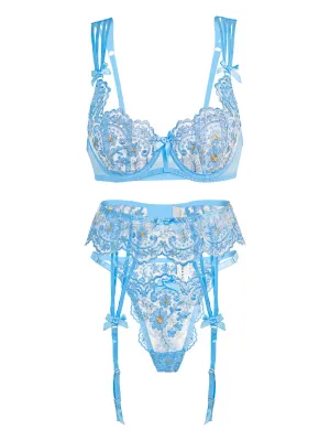 Azure Blossom Embroidery Lingerie Set From Hello.LA.Girl