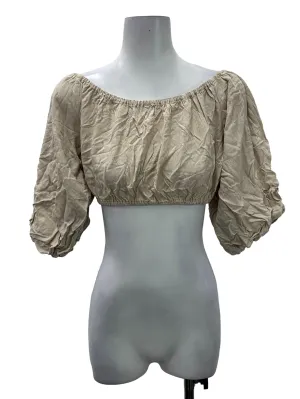 Beige Cropped Puffy Sleeve Top