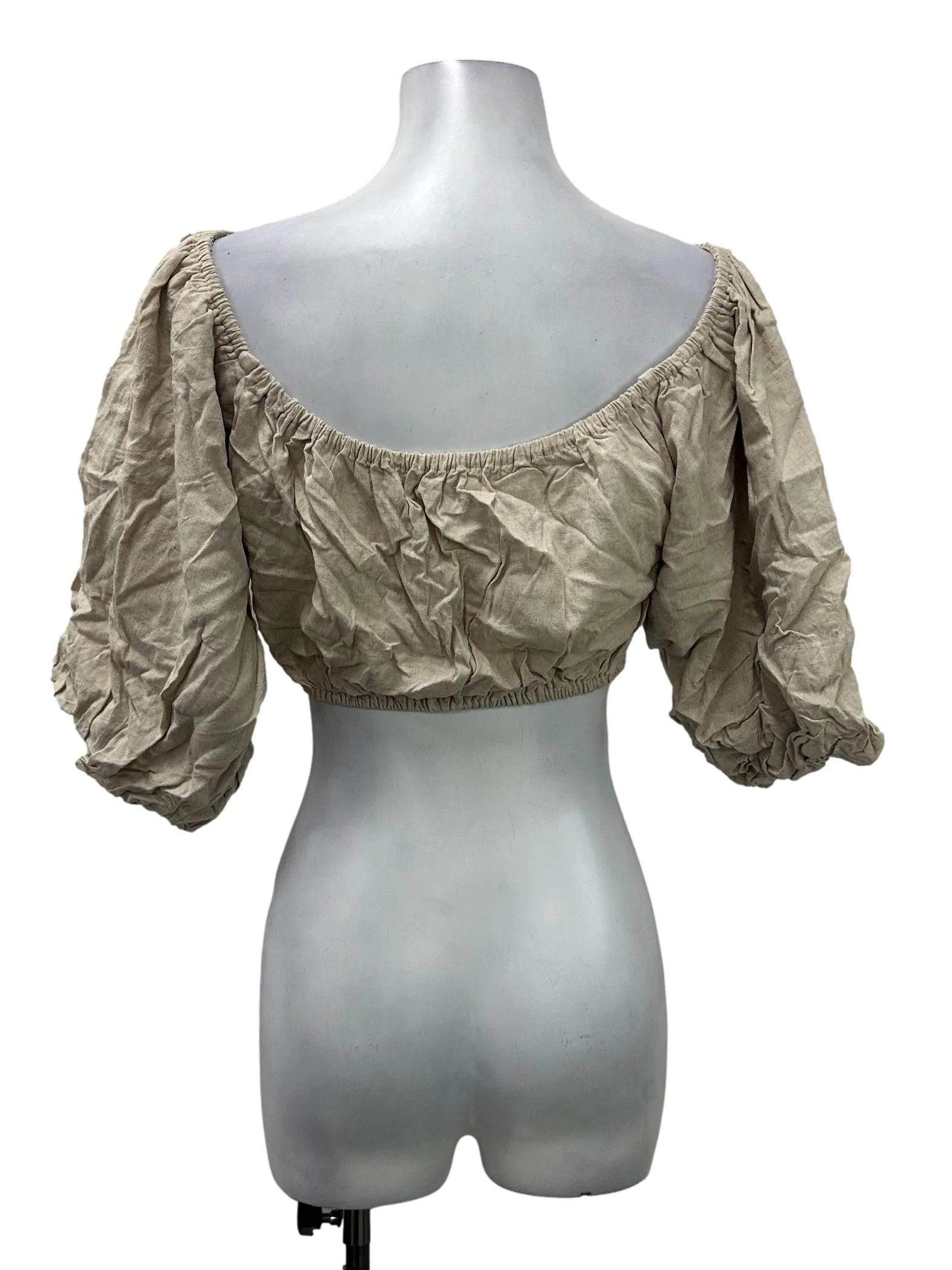 Beige Cropped Puffy Sleeve Top