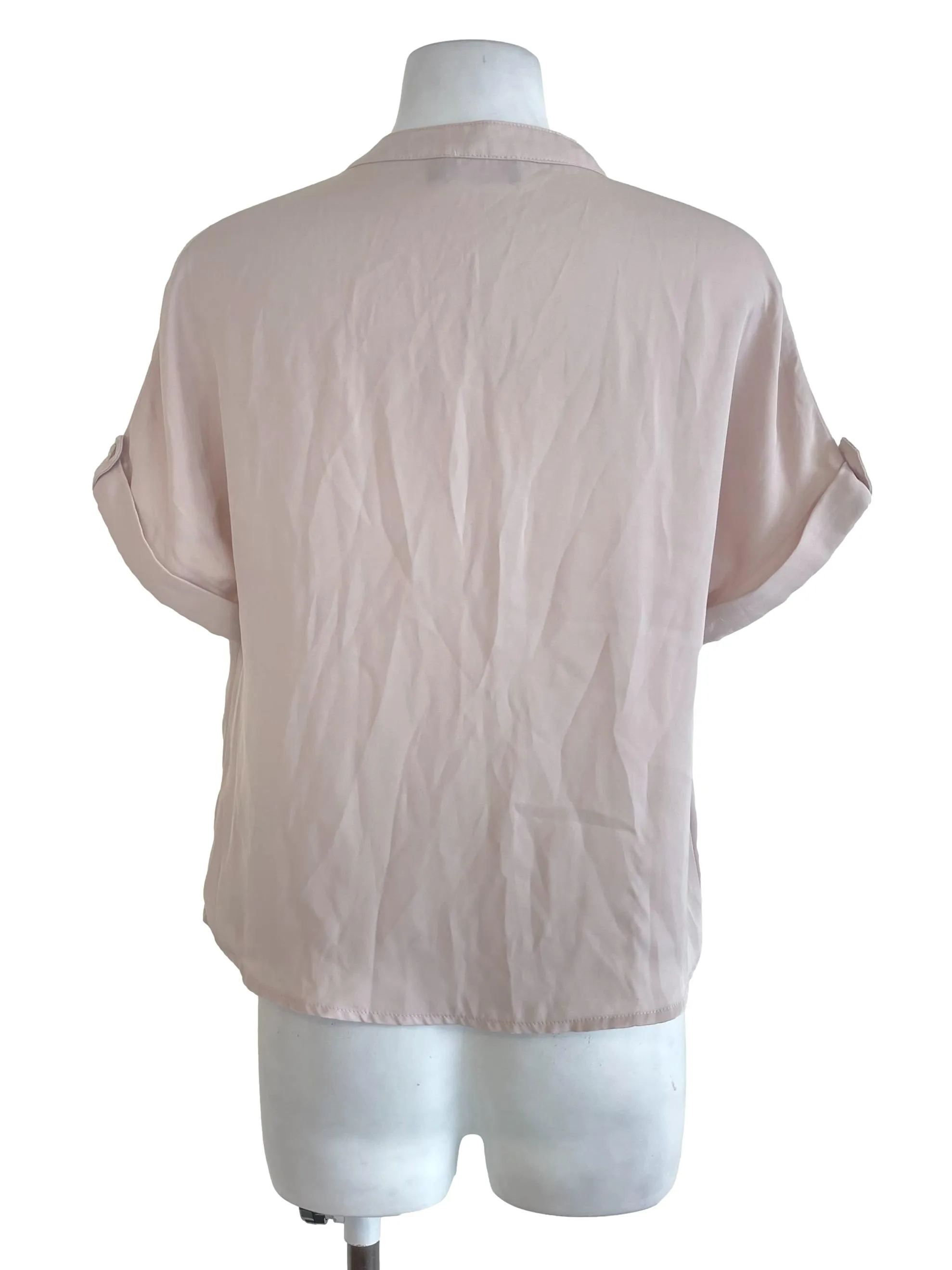 Beige Pink Rolled Sleeve Shirt TCL
