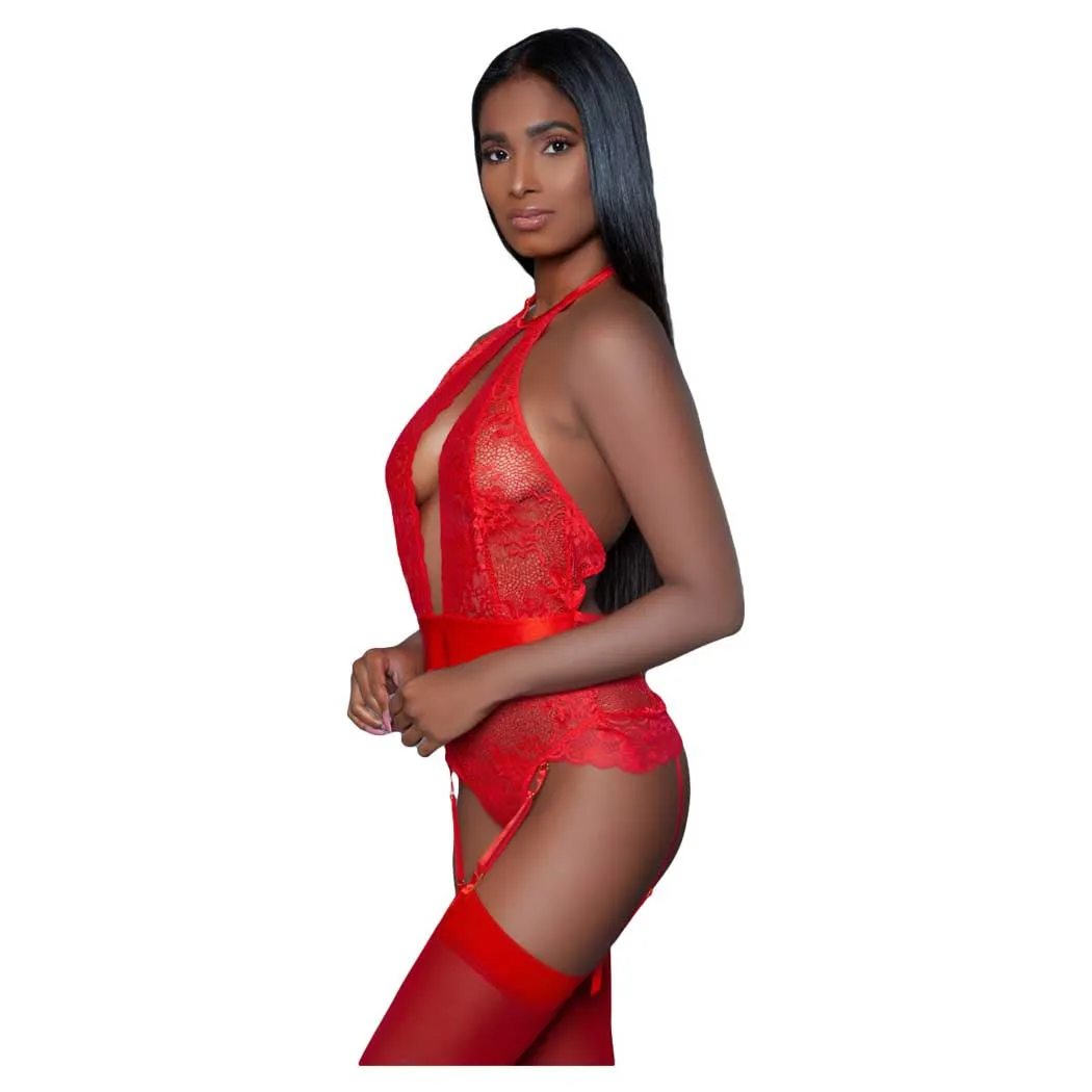 BeWicked Ophelia Semi-Sheer Floral Lace Bodysuit