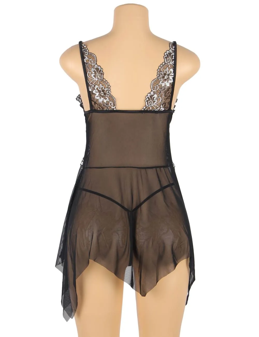 Black & White & Green Lace Stitching Irregular Skirt Perspective Babydoll Egypt
