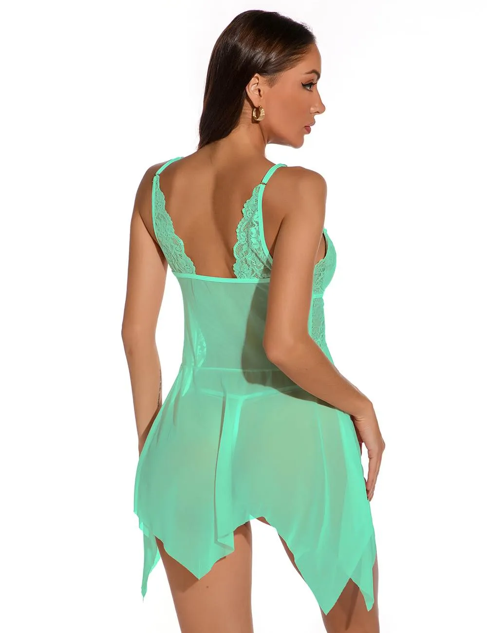 Black & White & Green Lace Stitching Irregular Skirt Perspective Babydoll Egypt