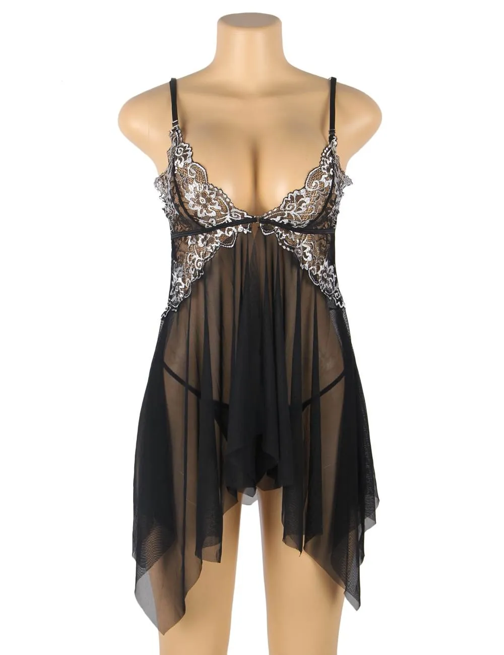 Black & White & Green Lace Stitching Irregular Skirt Perspective Babydoll Egypt