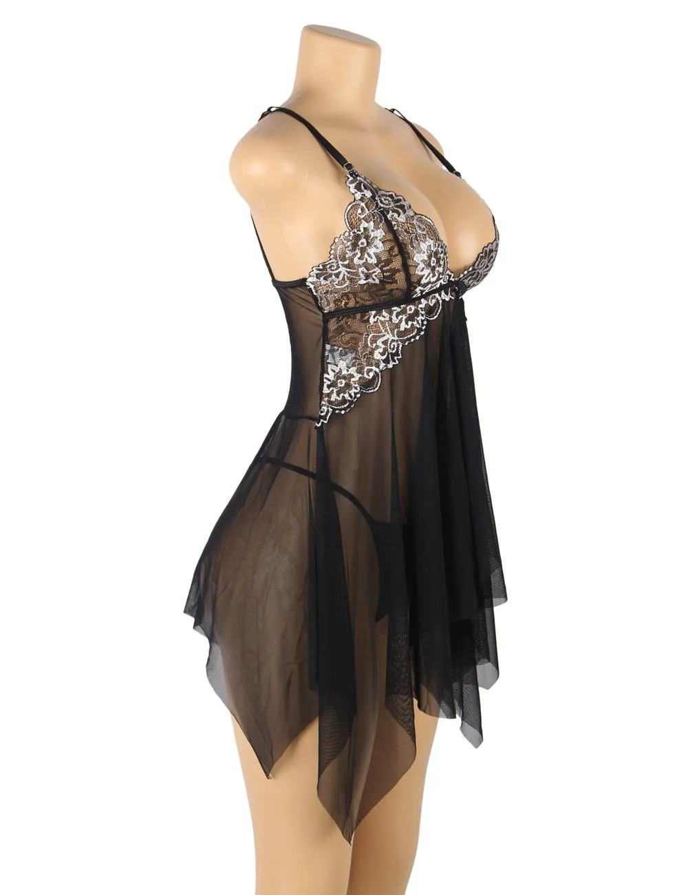 Black & White & Green Lace Stitching Irregular Skirt Perspective Babydoll Egypt