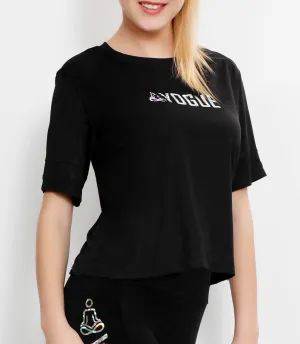 Black Crop Top with Glitter Logo