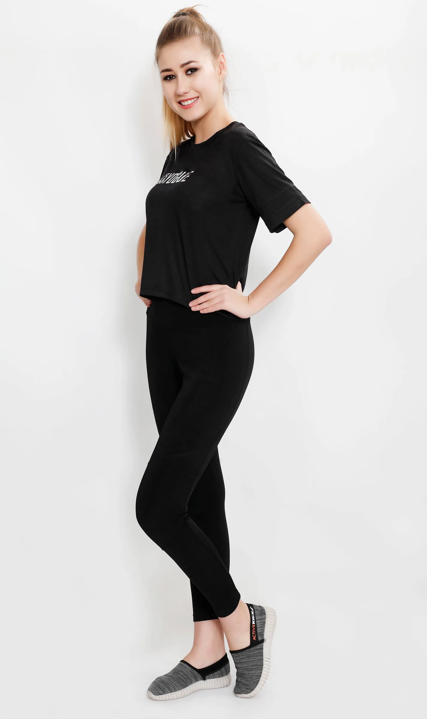 Black Crop Top with Glitter Logo