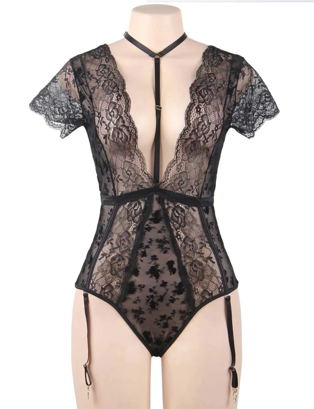 Black Exquisite Lace Choker Neck Teddy Egypt