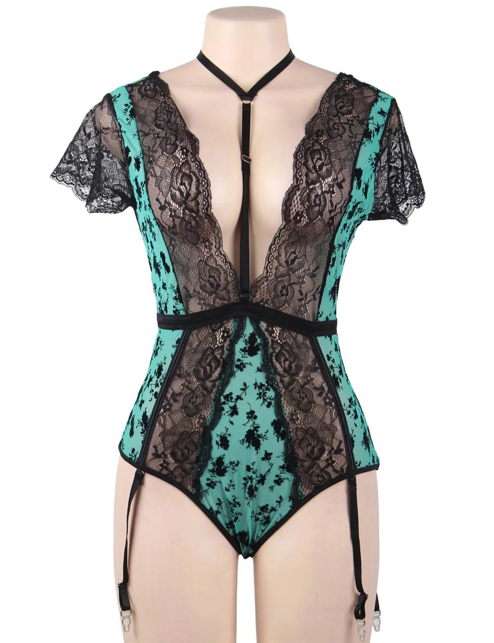 Black Exquisite Lace Choker Neck Teddy Egypt