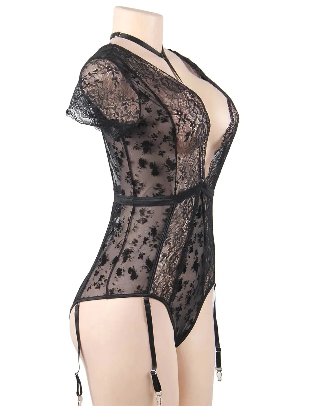 Black Exquisite Lace Choker Neck Teddy Egypt
