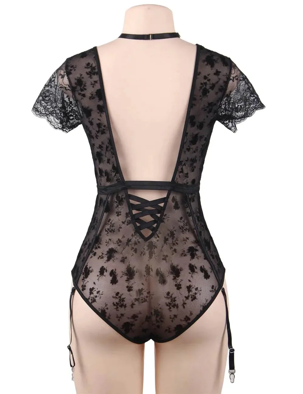 Black Exquisite Lace Choker Neck Teddy Egypt