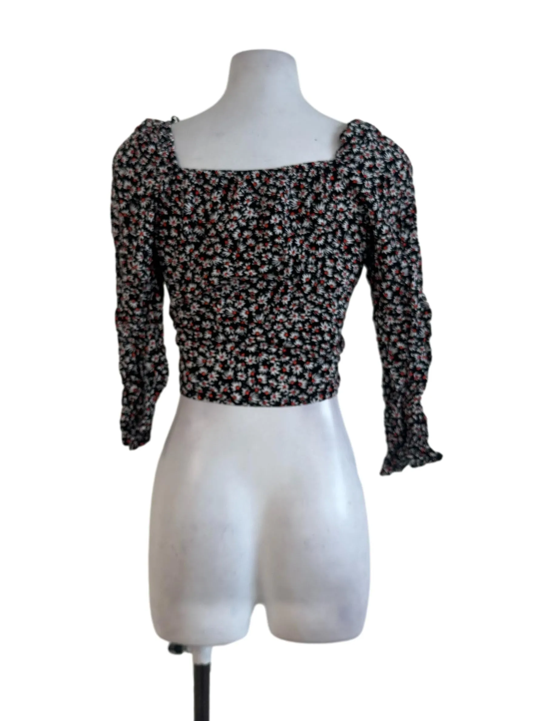 Black Floral Wrap Top