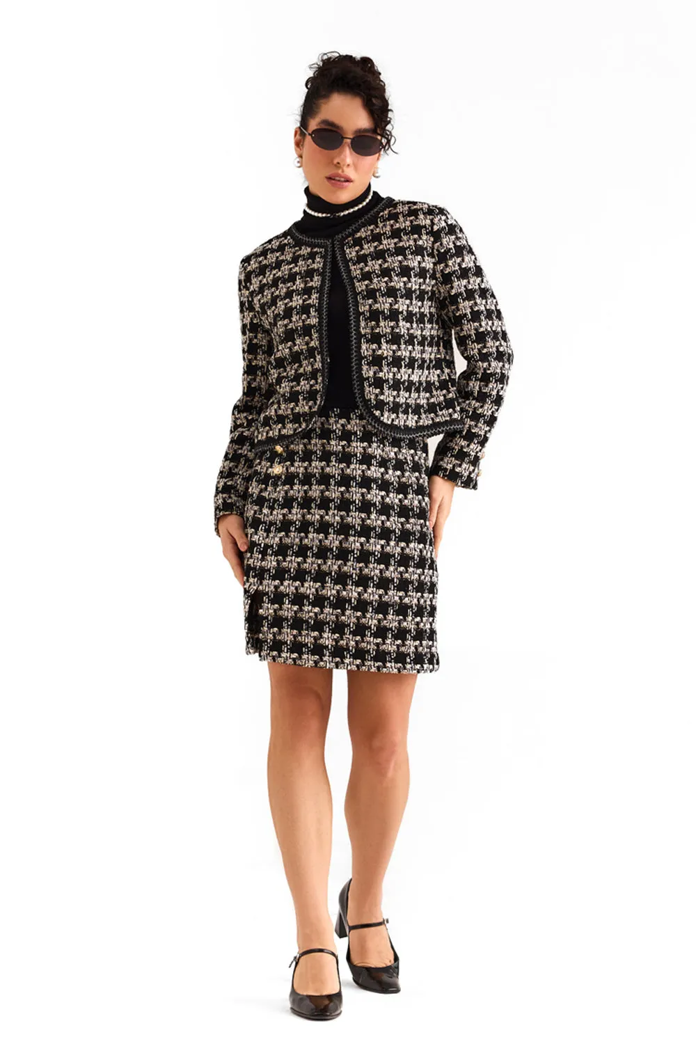 Black Houndstooth Tweed Skirt
