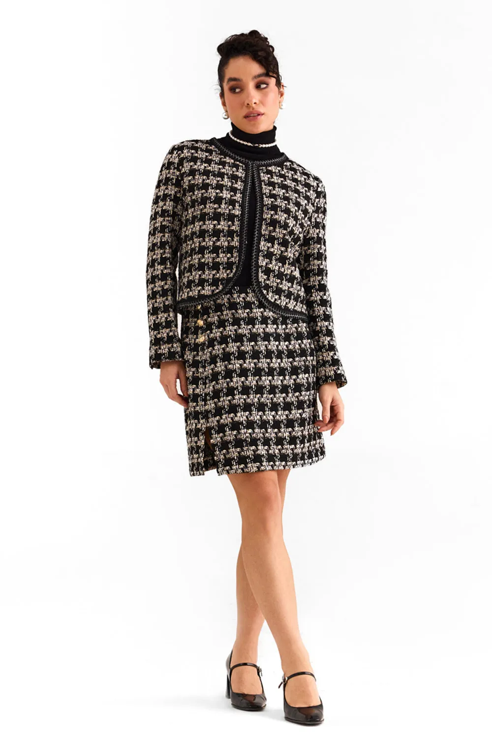 Black Houndstooth Tweed Skirt
