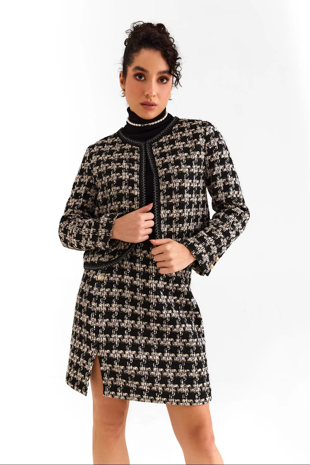 Black Houndstooth Tweed Skirt