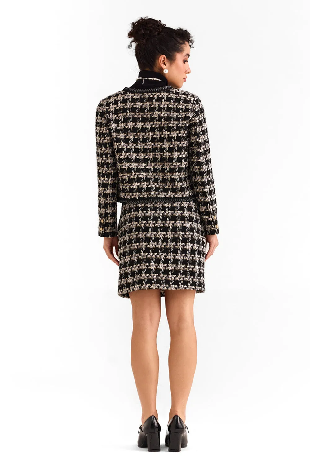 Black Houndstooth Tweed Skirt