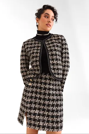 Black Houndstooth Tweed Skirt